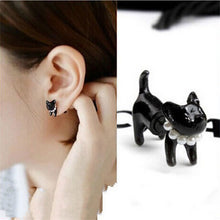 For Women Black Puncture Ear Jewelry Women Gifts s 3D Pearl Kitty Cat Stud Earrings J4U66