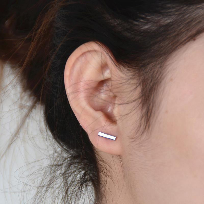 For Women Ear Stud Earrings Fine Jewelry Gold Silver Punk Simple T Bar Earrings J4U66