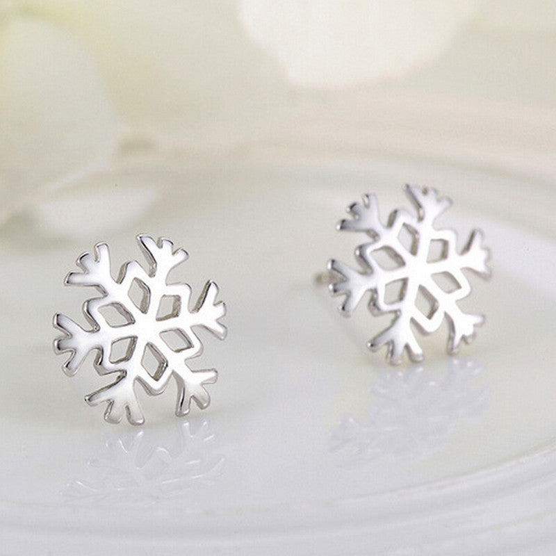 For Women Jewelry Gifts Xmas Hotsale Hollowed Snowflake Earrings Silver Stud Earrings J4U66