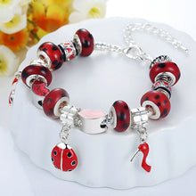 For Women Jewelry Pulsera Mujer Femme Charm Bracelets Cute Ladybird Beads Chain Bracelet J4U66