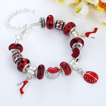For Women Jewelry Pulsera Mujer Femme Charm Bracelets Cute Ladybird Beads Chain Bracelet J4U66