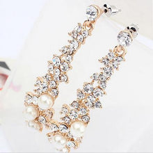 For Women  style Women Evening Fine Jewelery Brincos Full Crystal Pearls Gold Filled Long Drop Earrings J4U66