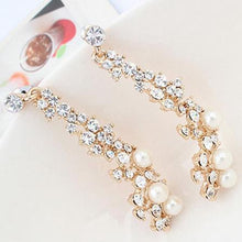 For Women  style Women Evening Fine Jewelery Brincos Full Crystal Pearls Gold Filled Long Drop Earrings J4U66