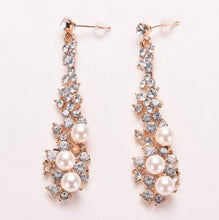 For Women  style Women Evening Fine Jewelery Brincos Full Crystal Pearls Gold Filled Long Drop Earrings J4U66