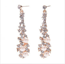 For Women  style Women Evening Fine Jewelery Brincos Full Crystal Pearls Gold Filled Long Drop Earrings J4U66