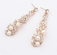 For Women  style Women Evening Fine Jewelery Brincos Full Crystal Pearls Gold Filled Long Drop Earrings J4U66