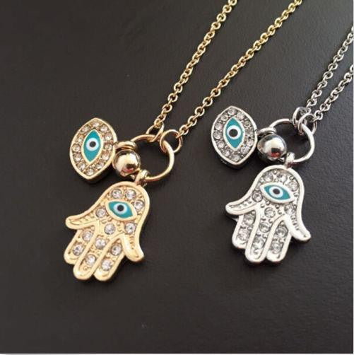 For Women Fine Jewelry Gold Silver Blue Evil Eye Hamsa Hand Fatima Palm Necklace J4U66