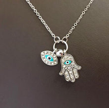 For Women Fine Jewelry Gold Silver Blue Evil Eye Hamsa Hand Fatima Palm Necklace J4U66
