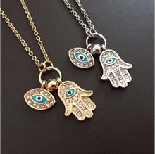 For Women Fine Jewelry Gold Silver Blue Evil Eye Hamsa Hand Fatima Palm Necklace J4U66