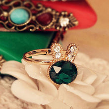For Women Gifts For Lady Adjustable Women Rings Cute Lovely Green Alloy Rhinestone Rabbit Ear Rings J4U66