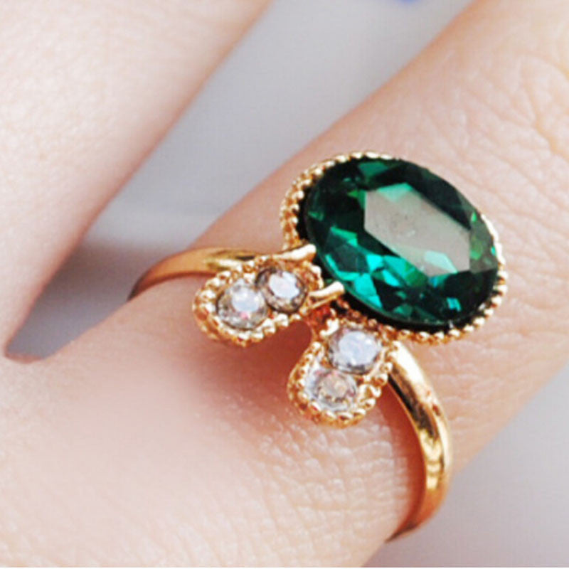 For Women Gifts For Lady Adjustable Women Rings Cute Lovely Green Alloy Rhinestone Rabbit Ear Rings J4U66