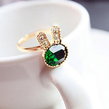 For Women Gifts For Lady Adjustable Women Rings Cute Lovely Green Alloy Rhinestone Rabbit Ear Rings J4U66