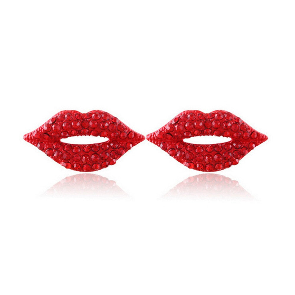 For Women Jewelry Women Classic Luxurious Elegant Stud Earrings Sexy Red Lip Rhinestone Earrings J4U66