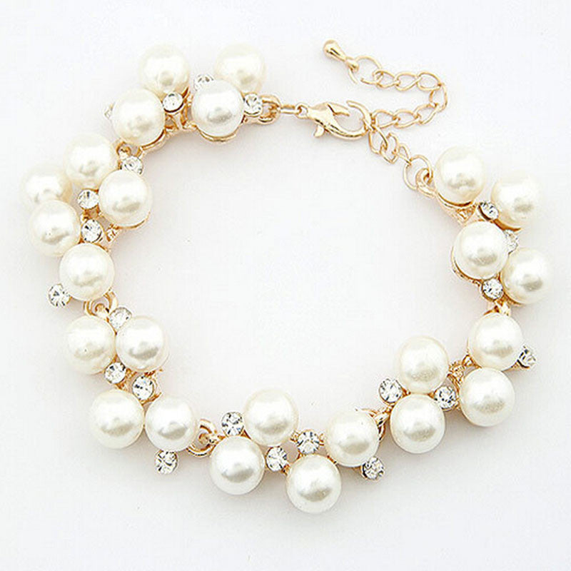 For Women Luxurious 18K Gold Charm Crystal Cubic Zircon Diamond Bracelet Women Jewelry Pearl Beads Bracelet J4U66