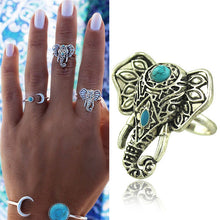 For Women Men Beach Unique Carving Tibetan Silver Plated Ring Elephant Ring S Bohemia Vintage Punk Rings J4U66