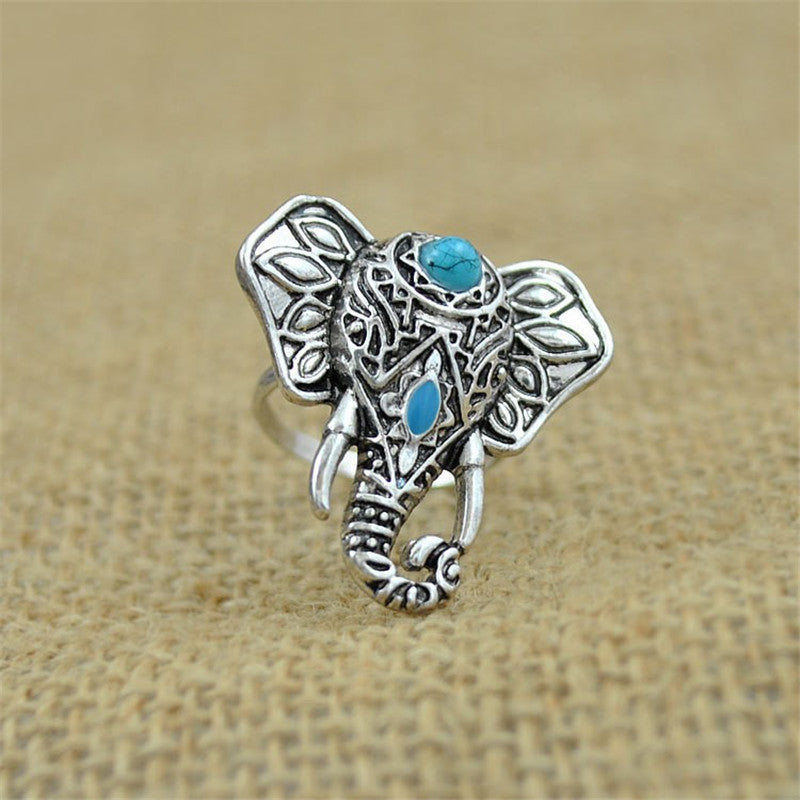 For Women Men Beach Unique Carving Tibetan Silver Plated Ring Elephant Ring S Bohemia Vintage Punk Rings J4U66