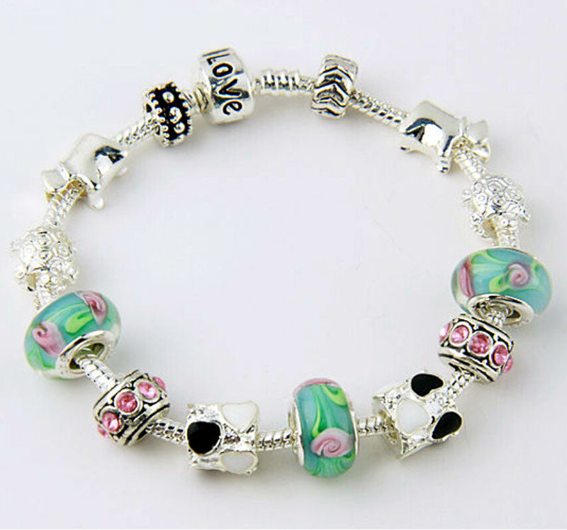 For Women Men Jewelry Sliver Plated Chain Bracelet Vintage Bohemian Love Beads Bracelets & Bangles J4U66