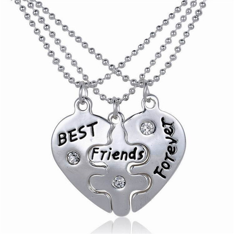 For Women Party Jewelry Gift 3pc Vintage Best Friend Friendship BFF Broken Heart Yin Yang Pendant Necklace J4U66