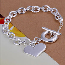 For Women Silver Plated Jewelry Toggle Clasps Charm Bracelets Trendy Heart Link Chain Bracelet J4U66