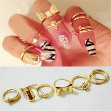 For Women Skull Bowknot Heart Ring Set 7pc Gold finger Knuckle Rings J4U66