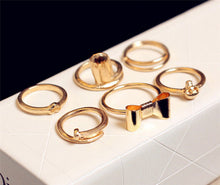 For Women Skull Bowknot Heart Ring Set 7pc Gold finger Knuckle Rings J4U66