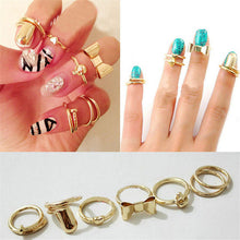 For Women Skull Bowknot Heart Ring Set 7pc Gold finger Knuckle Rings J4U66
