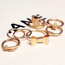 For Women Skull Bowknot Heart Ring Set 7pc Gold finger Knuckle Rings J4U66