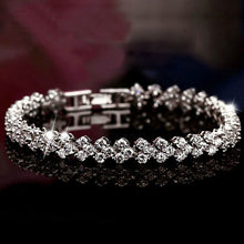 For Women Style Silver Plated Bracelets Bangles Roman Shiny CZ Diamond Heart Shape Chain Bracelets J4U66