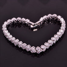 For Women Style Silver Plated Bracelets Bangles Roman Shiny CZ Diamond Heart Shape Chain Bracelets J4U66