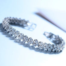 For Women Style Silver Plated Bracelets Bangles Roman Shiny CZ Diamond Heart Shape Chain Bracelets J4U66