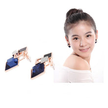 For Women Trendy Jewelry Elegant Cube Earrings Blue Geometric Rhinestone Crystal Stud Earrings J4U66