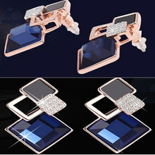 For Women Trendy Jewelry Elegant Cube Earrings Blue Geometric Rhinestone Crystal Stud Earrings J4U66