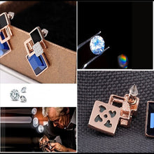 For Women Trendy Jewelry Elegant Cube Earrings Blue Geometric Rhinestone Crystal Stud Earrings J4U66