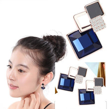 For Women Trendy Jewelry Elegant Cube Earrings Blue Geometric Rhinestone Crystal Stud Earrings J4U66