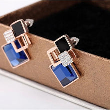 For Women Trendy Jewelry Elegant Cube Earrings Blue Geometric Rhinestone Crystal Stud Earrings J4U66