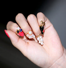 For Women Vogue Nail Rings Chic Knuckle Rings Jewelry 4pc Crystal Black Cat Pearl Rings Set J4U66