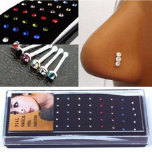 For Your Choice Women Trendy Crystal Rhinestone Bulk Bone Straight Stud Bar Piercing Nose Ring 40pcs/pack 2 Colors J4U66