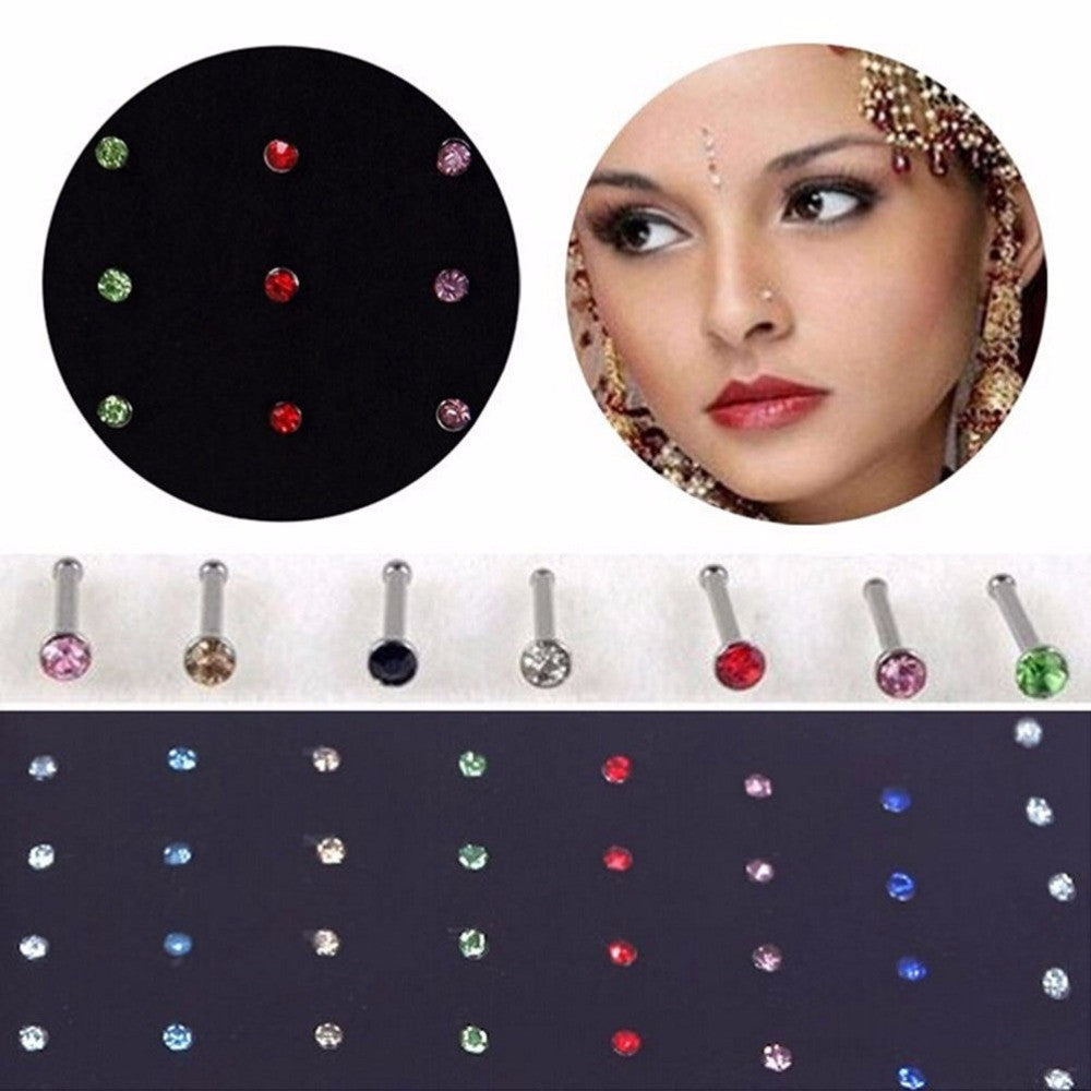 For Your Choice Women Trendy Crystal Rhinestone Bulk Bone Straight Stud Bar Piercing Nose Ring 40pcs/pack 2 Colors J4U66