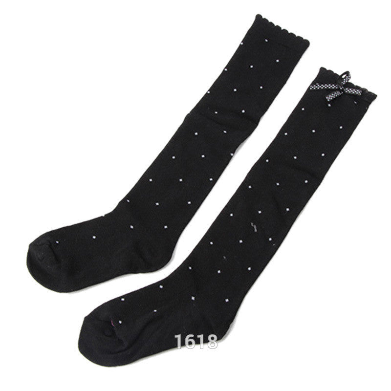 Free&Little Girls Bowknot Polka Dot Cotton Knee Highs Kids In Tube Sockedia Corta J4U66