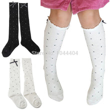 Free&Little Girls Bowknot Polka Dot Cotton Knee Highs Kids In Tube Sockedia Corta J4U66