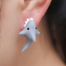 Free Ship 100% Handmade Polymer Clay Cute Shark Earrings Ear Stud jewelry brincos J4U66
