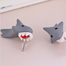 Free Ship 100% Handmade Polymer Clay Cute Shark Earrings Ear Stud jewelry brincos J4U66