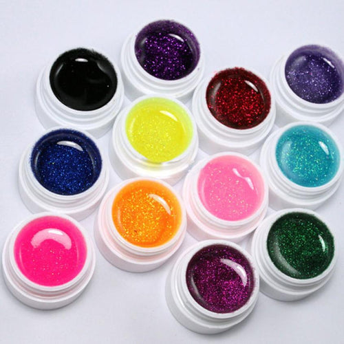 12 Color Glitter UV Gel Nail Art DIY Decoration Builder False Tips Acrylic Nail Art Polish Kit Set J4U66