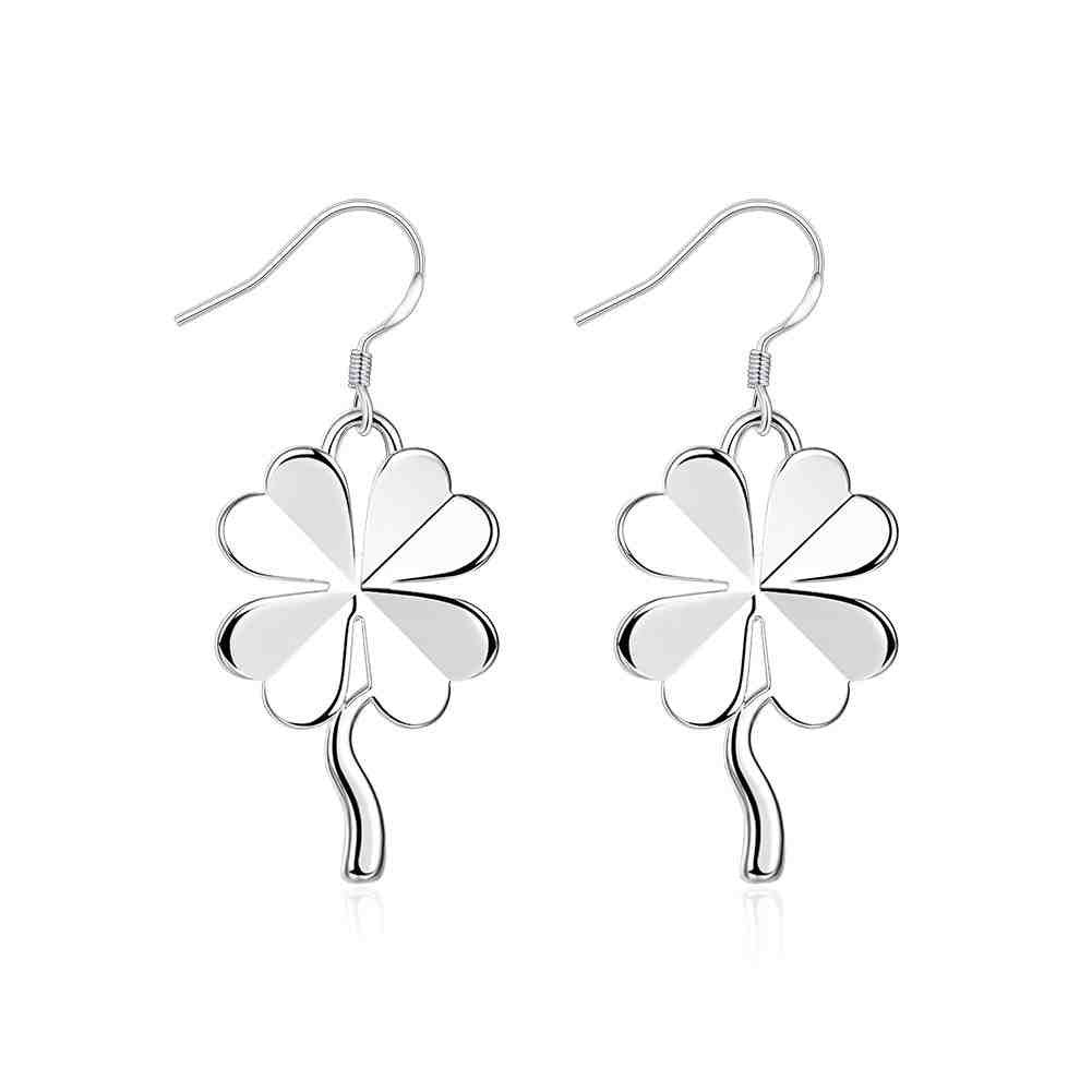 lovely silver plated earring four leaf clover earcuff oso J4U66
