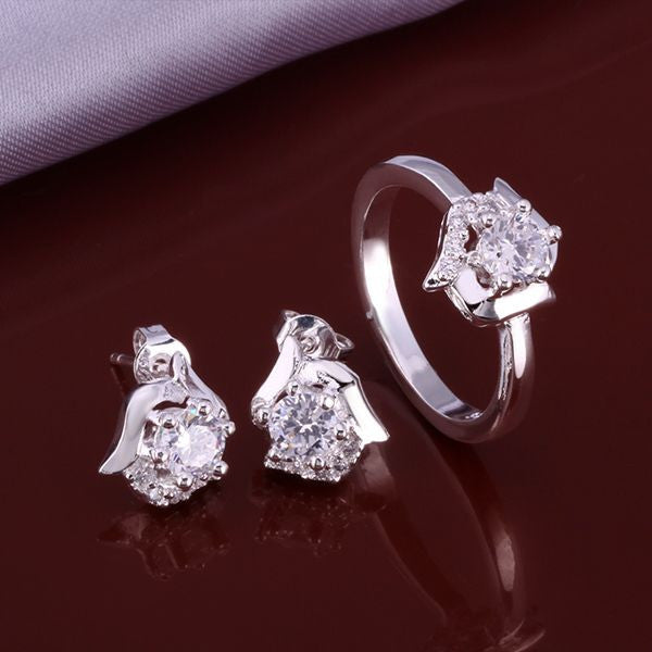 lovely silver plated jewelry sets white rose r e charm J4U66