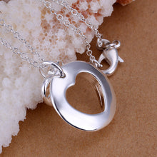 lovely silver plated pendant couple heart big necklace fine jewelry J4U66