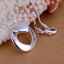 lovely silver plated pendant couple heart big necklace fine jewelry J4U66