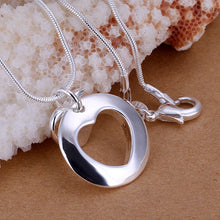 lovely silver plated pendant couple heart big necklace fine jewelry J4U66