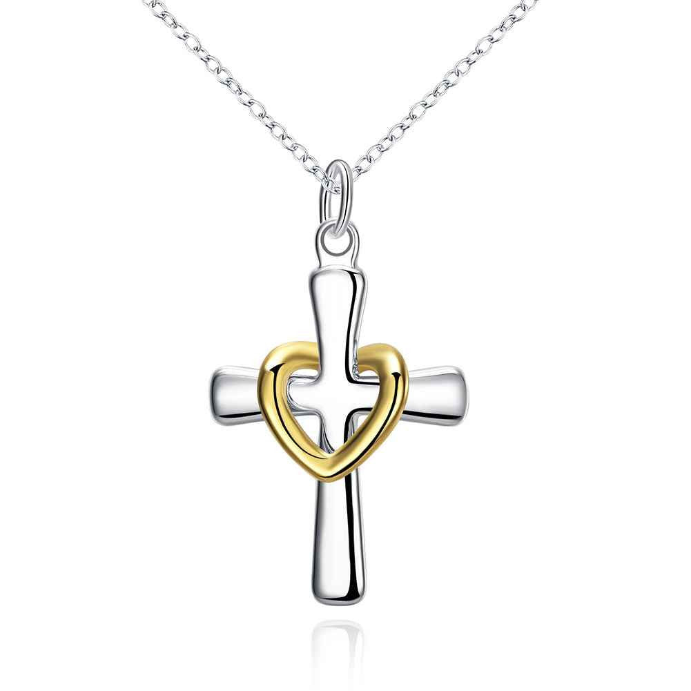 lovely silver plated pendant heart cross tattoo choker bijoux women J4U66