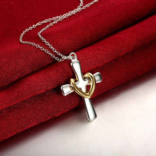 lovely silver plated pendant heart cross tattoo choker bijoux women J4U66